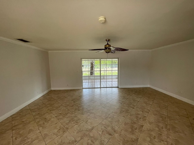 9319 Southampton Pl, Boca Raton, FL 33434 - empty room featuring a ceiling fan, ornamental molding, baseboards, light tile patterned floors, and a smoke detector