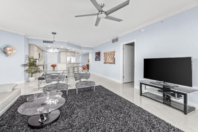 2650 Lake Shore Dr Unit 406, Riviera Beach, FL 33404 - living room with ornamental molding and ceiling fan