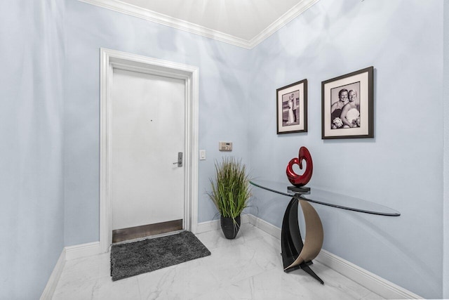 2650 Lake Shore Dr Unit 406, Riviera Beach, FL 33404 - foyer featuring ornamental molding and marble finish floors