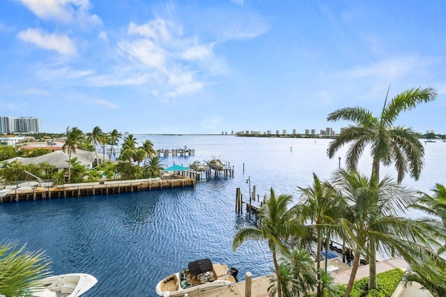 2650 Lake Shore Dr Unit 406, Riviera Beach, FL 33404 - water view featuring a boat dock and skyline