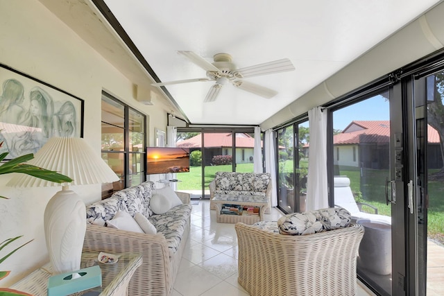5319 Palmetto Palm Ct Unit A, Boynton Beach, FL 33437 - sunroom featuring ceiling fan and outdoor lounge area