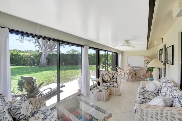 5319 Palmetto Palm Ct Unit A, Boynton Beach, FL 33437 - sunroom / solarium featuring ceiling fan, tile patterned flooring, an outdoor living space, and vaulted ceiling