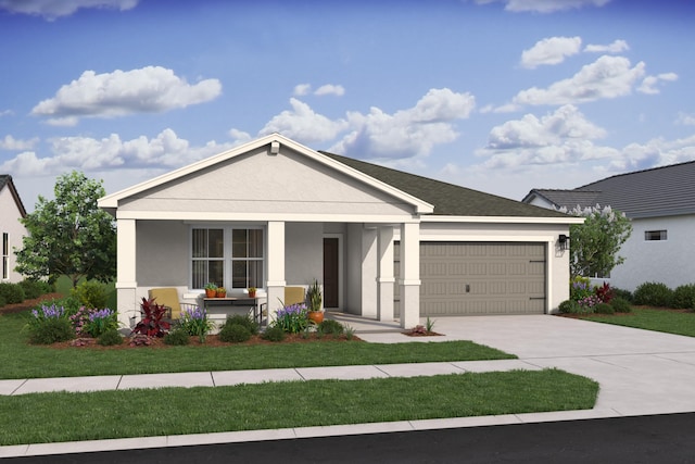 4572 SW Savona Blvd Unit 16, Port Saint Lucie, FL 34953 - ranch-style house featuring covered porch, a garage, driveway, stucco siding, and a front lawn