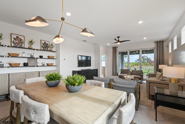 12755 SW Cattleya Ln Unit 224, Port Saint Lucie, FL 34987 - dining space featuring light tile patterned flooring, ceiling fan, and recessed lighting
