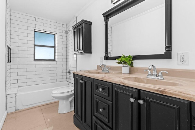 4694 Brady Blvd, Delray Beach, FL 33445 - full bathroom with double vanity, tile patterned floors, shower / bathtub combination, and ornamental molding