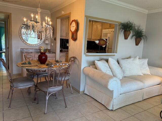 368 Sheffield O, West Palm Beach, FL 33417 - dining space with a chandelier, light tile patterned flooring, and crown molding