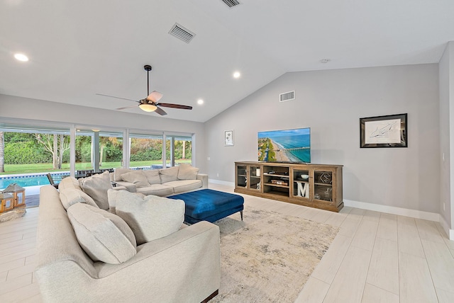 19960 Earlwood Dr, Jupiter, FL 33458 - living room with a ceiling fan, vaulted ceiling, and recessed lighting