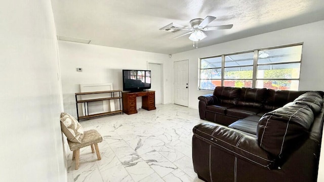 802 Lytle St, West Palm Beach, FL 33405 - living room featuring light marble finish flooring and a ceiling fan