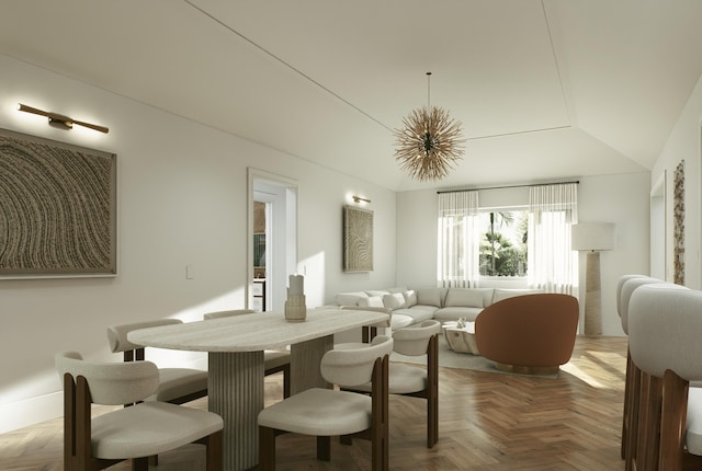 227 Greymon Dr, West Palm Beach, FL 33405 - dining space with vaulted ceiling and a chandelier