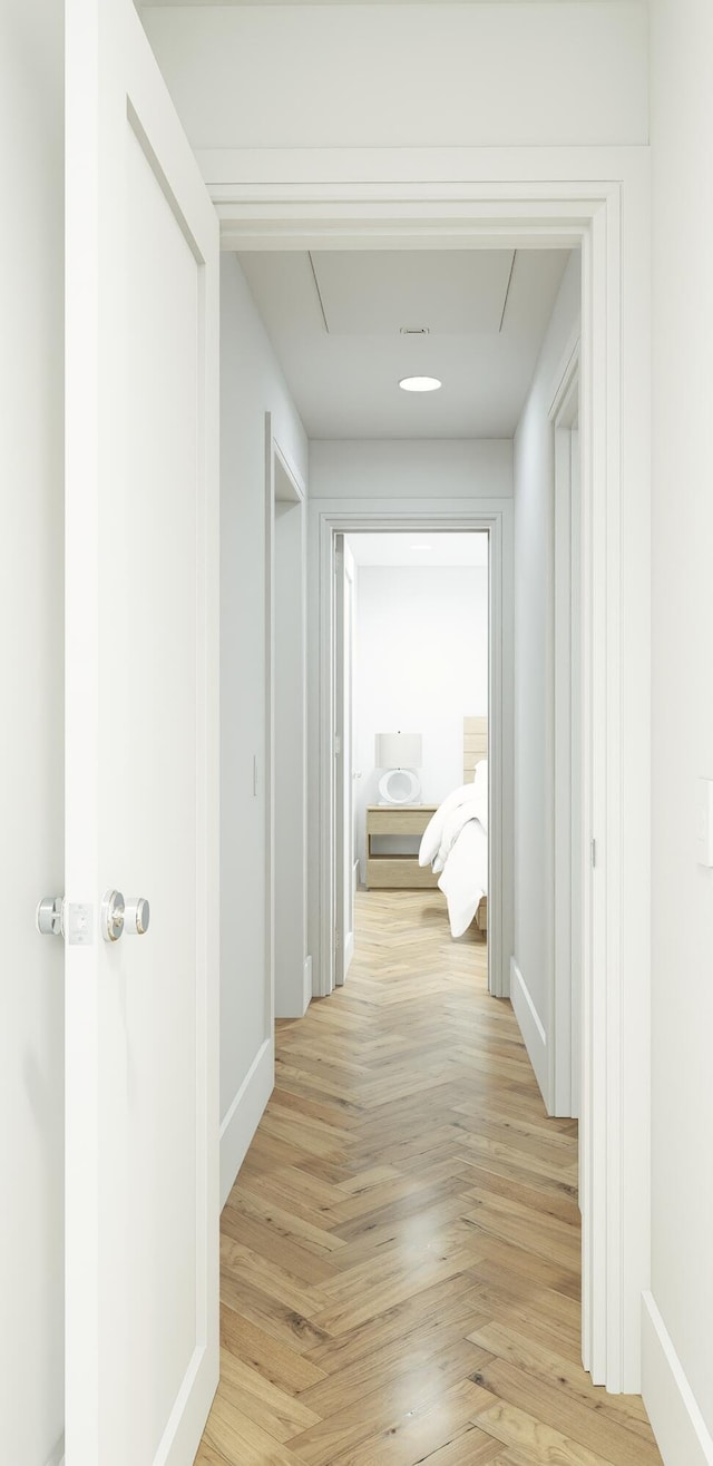 227 Greymon Dr, West Palm Beach, FL 33405 - hallway with baseboards and parquet flooring