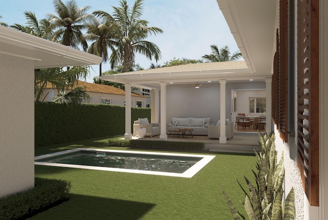 227 Greymon Dr, West Palm Beach, FL 33405 - view of yard with an outdoor living space, ceiling fan, and a patio area