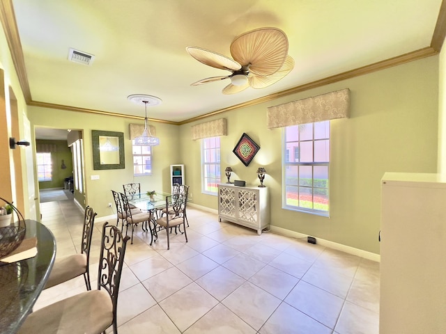 8300 NW 9th Ave, Boca Raton, FL 33487 - dining space featuring ornamental molding, light tile patterned floors, a ceiling fan, and baseboards