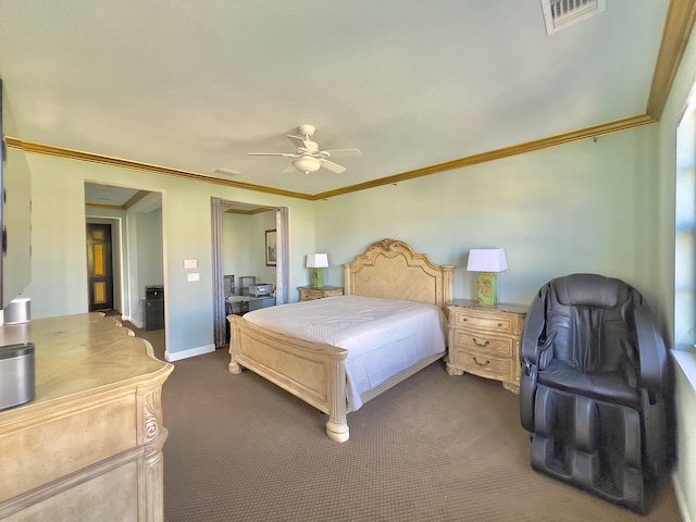 8300 NW 9th Ave, Boca Raton, FL 33487 - bedroom featuring dark colored carpet, crown molding, ceiling fan, and baseboards