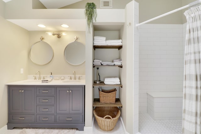 4393 SE Scotland Cay Way, Stuart, FL 34997 - bathroom with double vanity, tiled shower, and recessed lighting