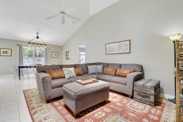 4393 SE Scotland Cay Way, Stuart, FL 34997 - living area with ceiling fan, high vaulted ceiling, and light tile patterned flooring