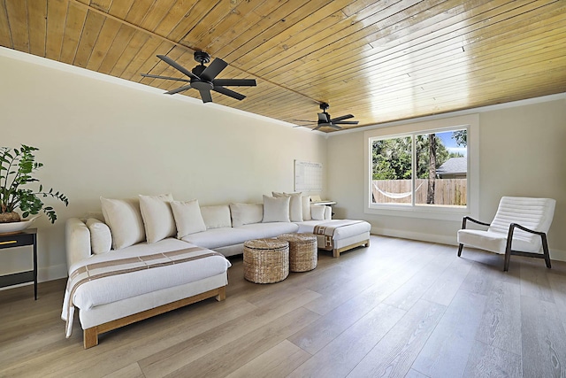 1630 N Ocean Breeze, Lake Worth Beach, FL 33460 - living room featuring wood ceiling, ceiling fan, light wood-type flooring, and ornamental molding