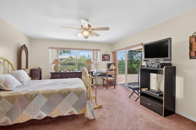 9645 Carousel Cir N, Boca Raton, FL 33434 - bedroom featuring access to outside, multiple windows, carpet floors, and ceiling fan