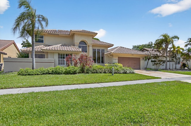 9645 Carousel Cir N, Boca Raton, FL 33434 - mediterranean / spanish-style home featuring stucco siding, a tile roof, a garage, and concrete driveway