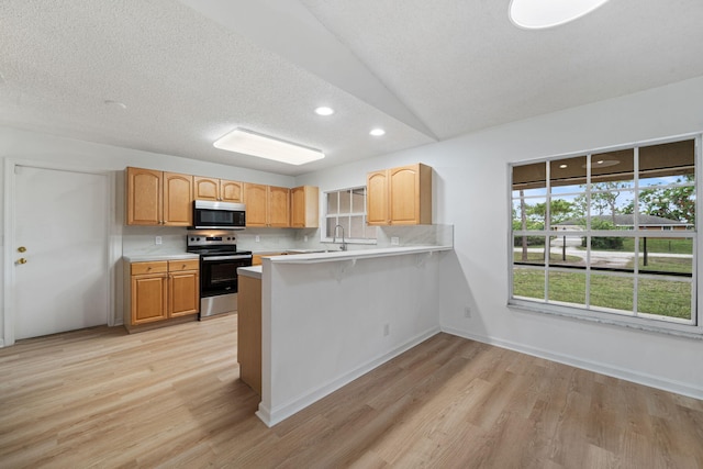 17832 43rd Rd N, Loxahatchee, FL 33470 - kitchen with stainless steel appliances, light wood finished floors, a peninsula, light countertops, and a sink