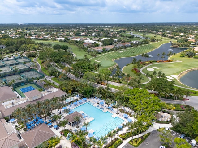 123 Grand Palm Way, Palm Beach Gardens, FL 33418 - aerial view of residential area featuring a local golf course, a nearby body of water, and a pool