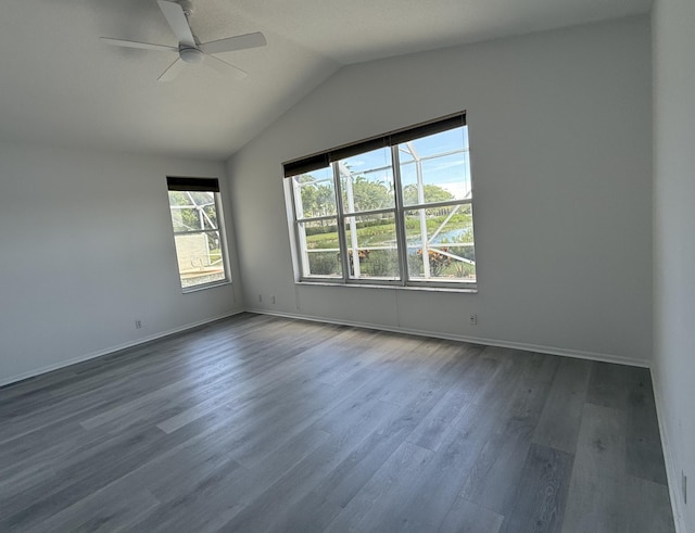 9360 Cove Point Cir, Boynton Beach, FL 33472 - spare room featuring ceiling fan, dark wood-type flooring, and lofted ceiling