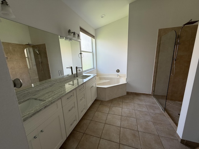 9360 Cove Point Cir, Boynton Beach, FL 33472 - full bathroom with a tile shower, a bath, double vanity, and tile patterned floors