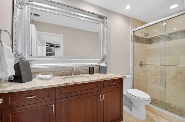 3765 Canterbury Ct, Boca Raton, FL 33434 - bathroom with vanity, a stall shower, and recessed lighting