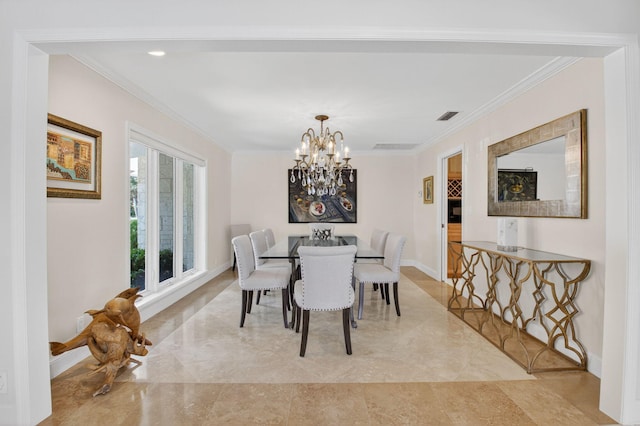 3765 Canterbury Ct, Boca Raton, FL 33434 - dining space with crown molding and a chandelier