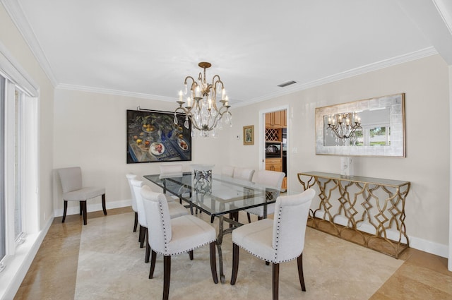 3765 Canterbury Ct, Boca Raton, FL 33434 - dining room featuring a chandelier, crown molding, and light tile patterned flooring