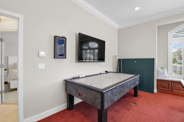 3765 Canterbury Ct, Boca Raton, FL 33434 - playroom featuring light colored carpet, crown molding, and recessed lighting