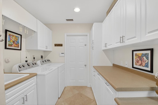3765 Canterbury Ct, Boca Raton, FL 33434 - washroom featuring independent washer and dryer, cabinet space, and recessed lighting