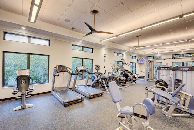 3765 Canterbury Ct, Boca Raton, FL 33434 - workout area with ceiling fan and baseboards