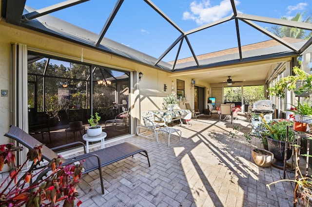2850 NW 15th St, Delray Beach, FL 33445 - view of patio / terrace featuring ceiling fan and glass enclosure