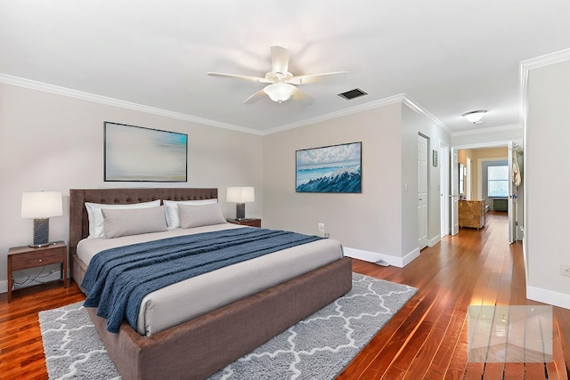 2850 NW 15th St, Delray Beach, FL 33445 - bedroom with dark wood-style floors, baseboards, ornamental molding, and a ceiling fan