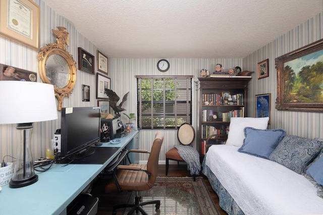 157 Capri D, Delray Beach, FL 33484 - office with wallpapered walls, a textured ceiling, and wood finished floors