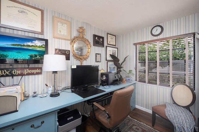 157 Capri D, Delray Beach, FL 33484 - office featuring wallpapered walls, a textured ceiling, and wood finished floors