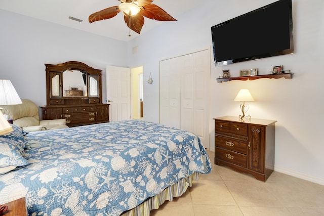 3429 SW Catskill Dr, Port Saint Lucie, FL 34953 - bedroom with light tile patterned floors, a closet, and a ceiling fan