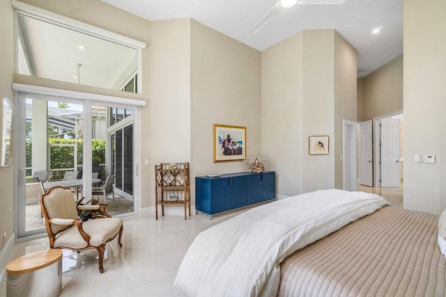 391 Isle Ct, Palm Beach Gardens, FL 33418 - bedroom with a towering ceiling, access to outside, and recessed lighting