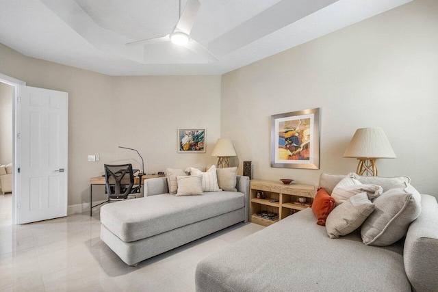 391 Isle Ct, Palm Beach Gardens, FL 33418 - bedroom featuring light tile patterned floors and a ceiling fan