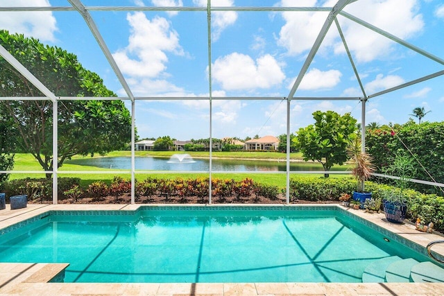 391 Isle Ct, Palm Beach Gardens, FL 33418 - swimming pool with a water view and a lanai