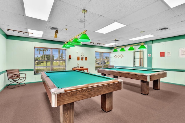 2765 Ashley Dr W Unit C, West Palm Beach, FL 33415 - game room featuring a drop ceiling, billiards, and carpet