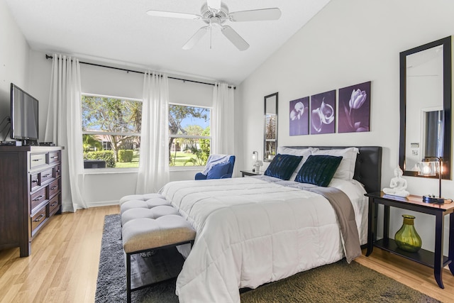 6392 Long Key Ln, Boynton Beach, FL 33472 - bedroom with light wood-style floors, lofted ceiling, and a ceiling fan