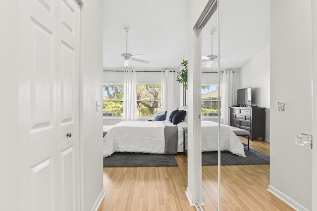 6392 Long Key Ln, Boynton Beach, FL 33472 - bedroom with multiple windows, light wood-style floors, and a ceiling fan