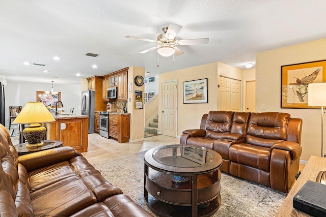 3995 Majestic Palm Way, Delray Beach, FL 33445 - living area with stairway, ceiling fan, recessed lighting, and light tile patterned flooring
