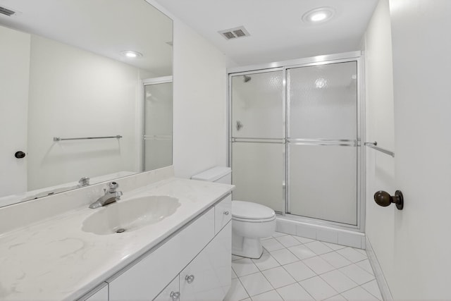 19630 Sawgrass Cir Unit 2901, Boca Raton, FL 33434 - bathroom featuring vanity, a shower stall, tile patterned flooring, and recessed lighting