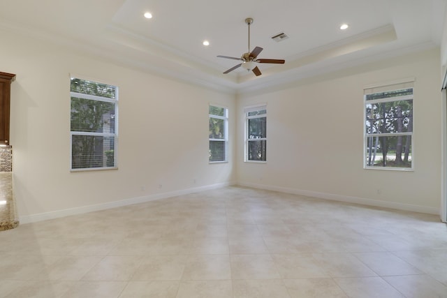 10479 SW Visconti Way, Port Saint Lucie, FL 34986 - unfurnished room with a raised ceiling, a ceiling fan, plenty of natural light, recessed lighting, and crown molding
