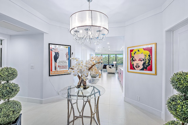 2100 S Ocean Blvd S Unit 206S, Palm Beach, FL 33480 - hallway with tile patterned flooring and a chandelier