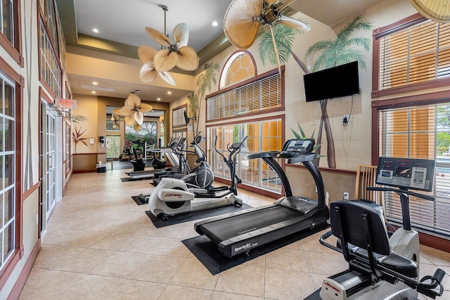 800 Scotia Dr Unit 102, Hypoluxo, FL 33462 - gym with tile patterned flooring, recessed lighting, and a high ceiling