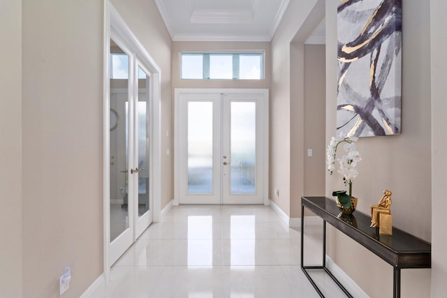 8650 SW Felicita Way, Port Saint Lucie, FL 34987 - entryway featuring french doors, crown molding, and light tile patterned floors