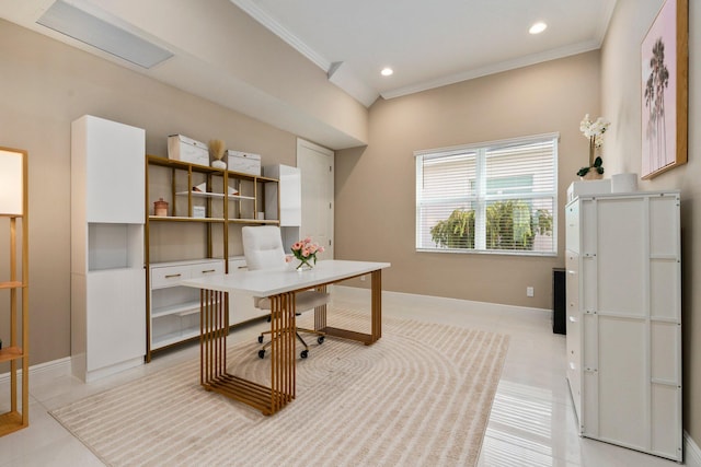 8650 SW Felicita Way, Port Saint Lucie, FL 34987 - office area with ornamental molding, recessed lighting, and light tile patterned floors